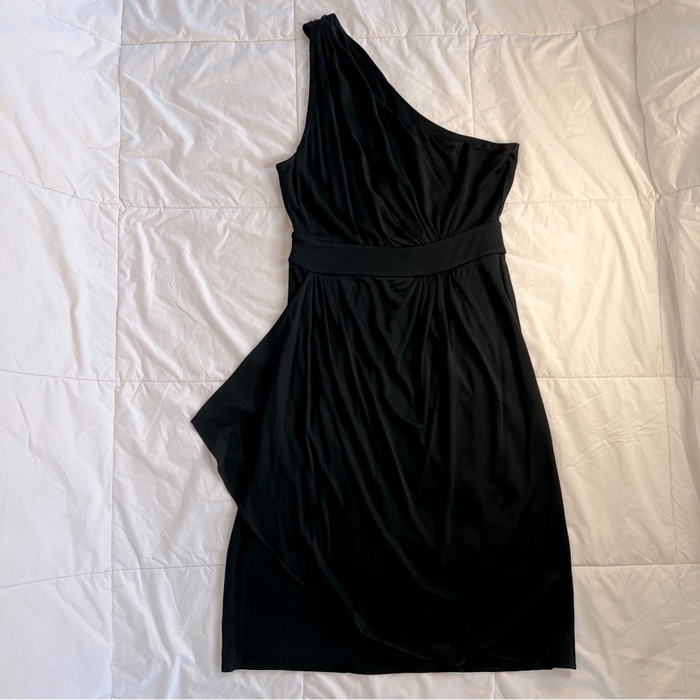Diane Von Furstenberg | Black One-Shoulder Dress in Drapey Fabric | Size Small